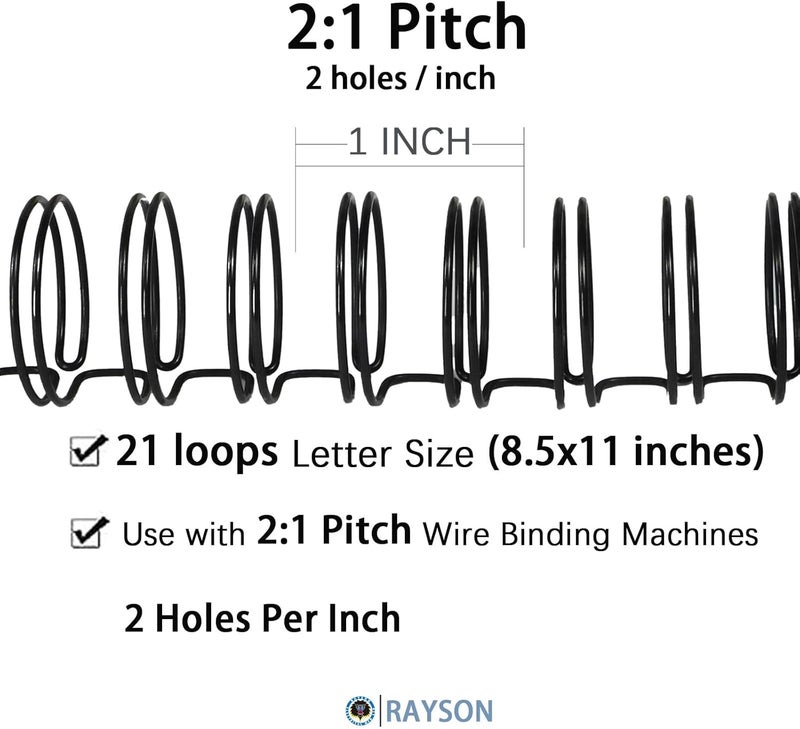 RAYSON WR2119BK Wire Binding Spines, 2:1 Pitch Double Loop Binding Wires 3/4 Inch, 21-Loop Wire Ring Pack of 50 with Black - Image 2